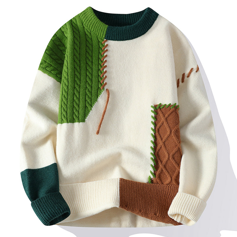 Color Blocked Loose Fit Knit Sweater for Men