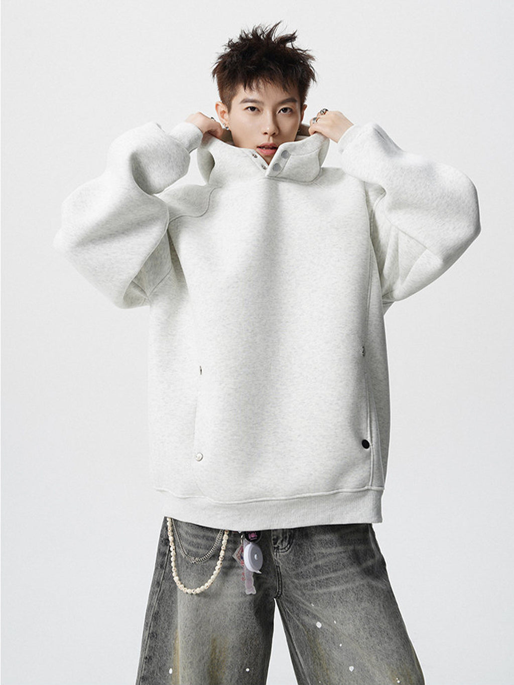 Versatile cotton blended Solid color Hoodie