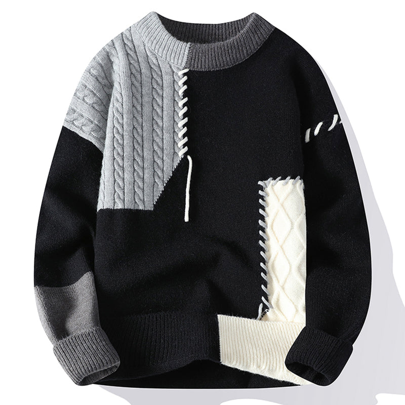 Color Blocked Loose Fit Knit Sweater for Men