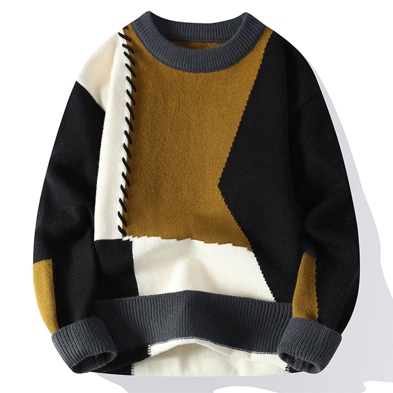 Color Blocked Loose Fit Knit Sweater for Men