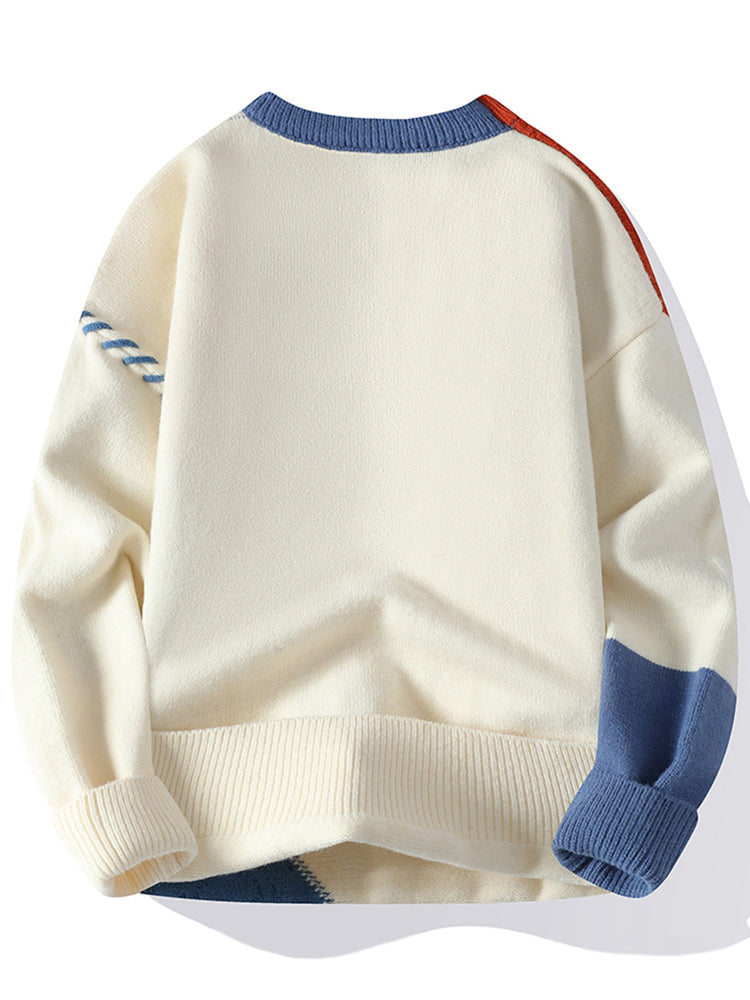 Color Blocked Loose Fit Knit Sweater for Men