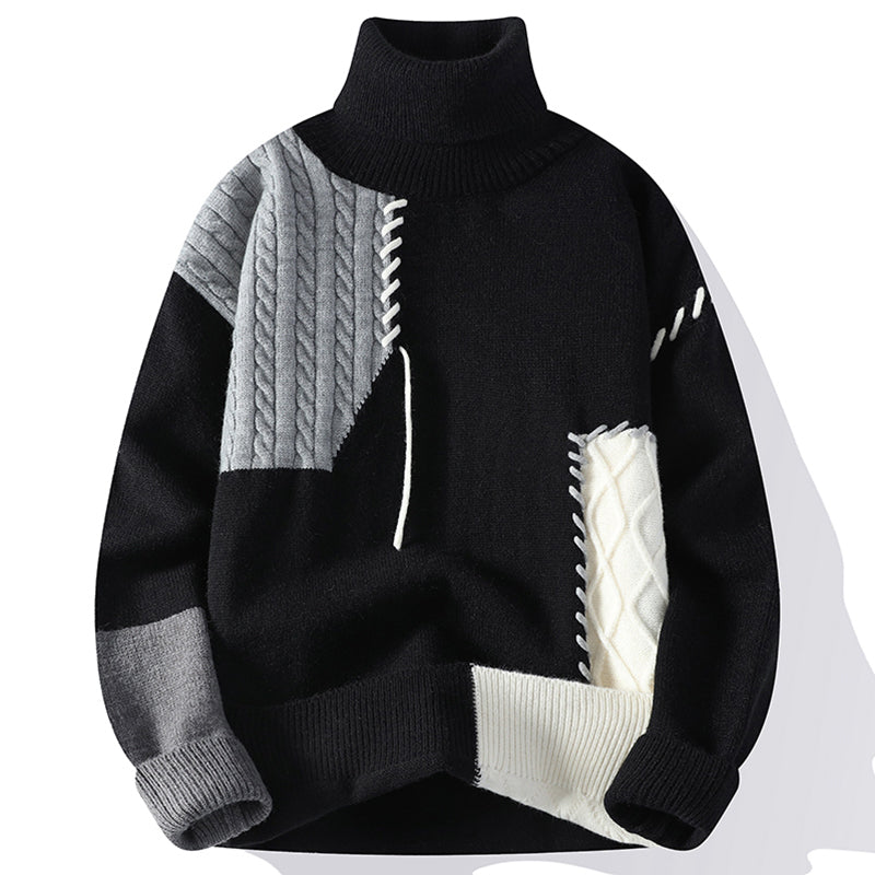 Color Blocked Loose Fit Knit Sweater for Men