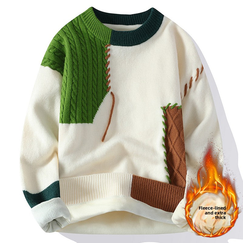 Color Blocked Loose Fit Knit Sweater for Men
