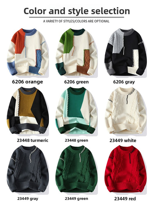 Color Blocked Loose Fit Knit Sweater for Men